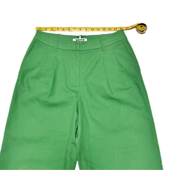 Boden Bloomsbury Cotton Pants Paradise Green Wide-Leg Pleated Fitzrovia Trousers - Picture 8 of 15